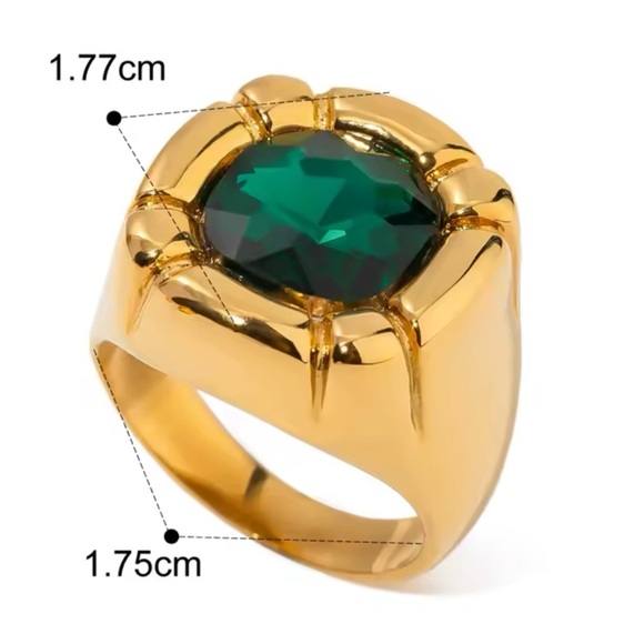 Emerald 18K Gold Stainless Steel Waterproof Gemstone Ring - Picture 6 of 15